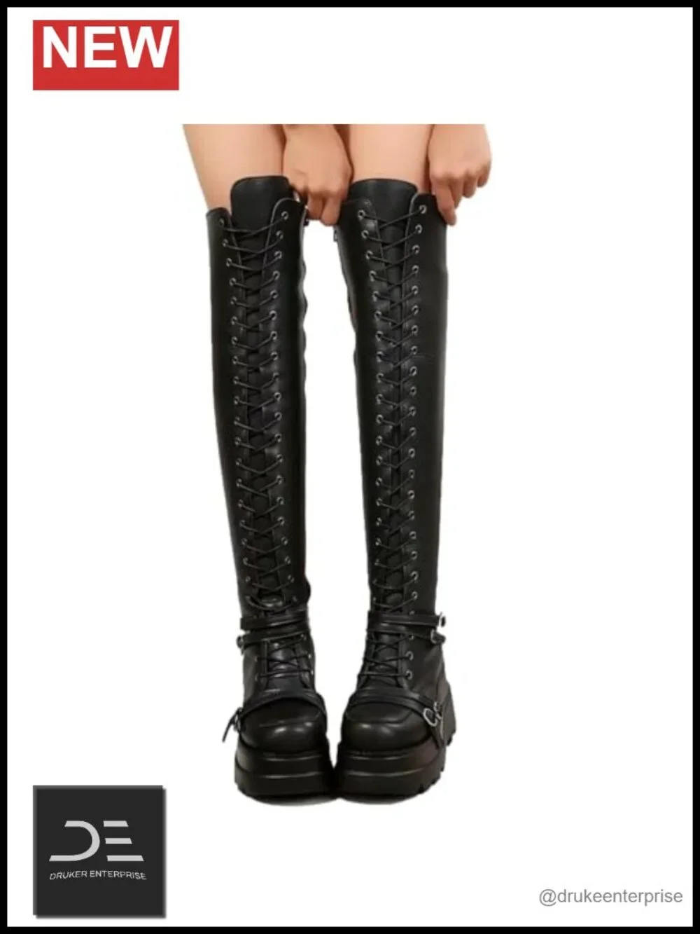 Over the Knee Boots for Women Goth Punk Thigh High Motorcycle Boots with